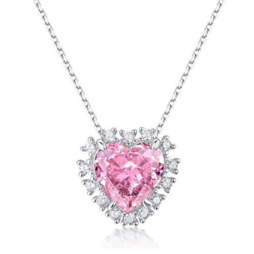 Pink Heart Zirconia Halo Necklace Pink Heart Zirconia Halo Necklace
