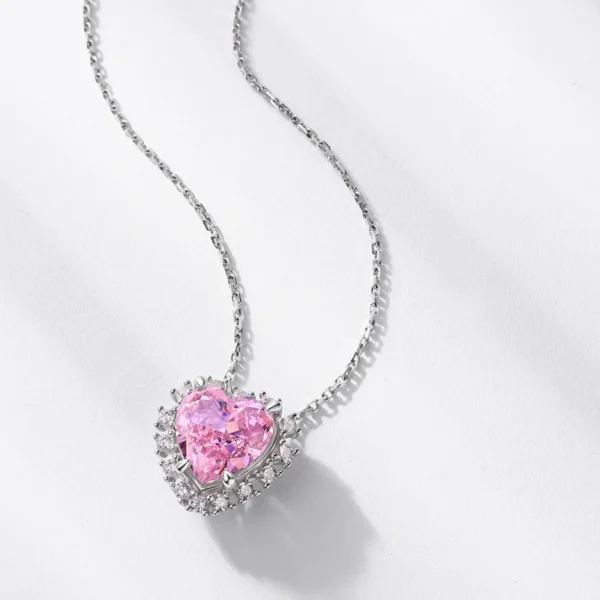 Pink Heart Zirconia Halo Necklace Pink Heart Zirconia Halo Necklace
