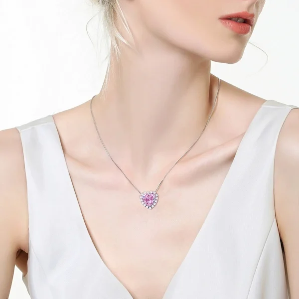Pink Heart Zirconia Halo Necklace Pink Heart Zirconia Halo Necklace