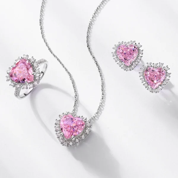 Pink Heart Zirconia Halo Necklace Pink Heart Zirconia Halo Necklace